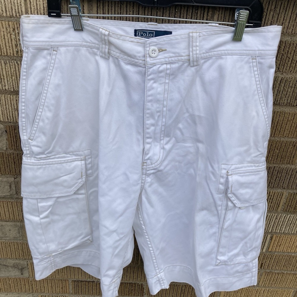Polo Ralph Lauren Cargo Shorts Mens 34x10 White Relaxed Baggy Y2K Golf Chino Vtg